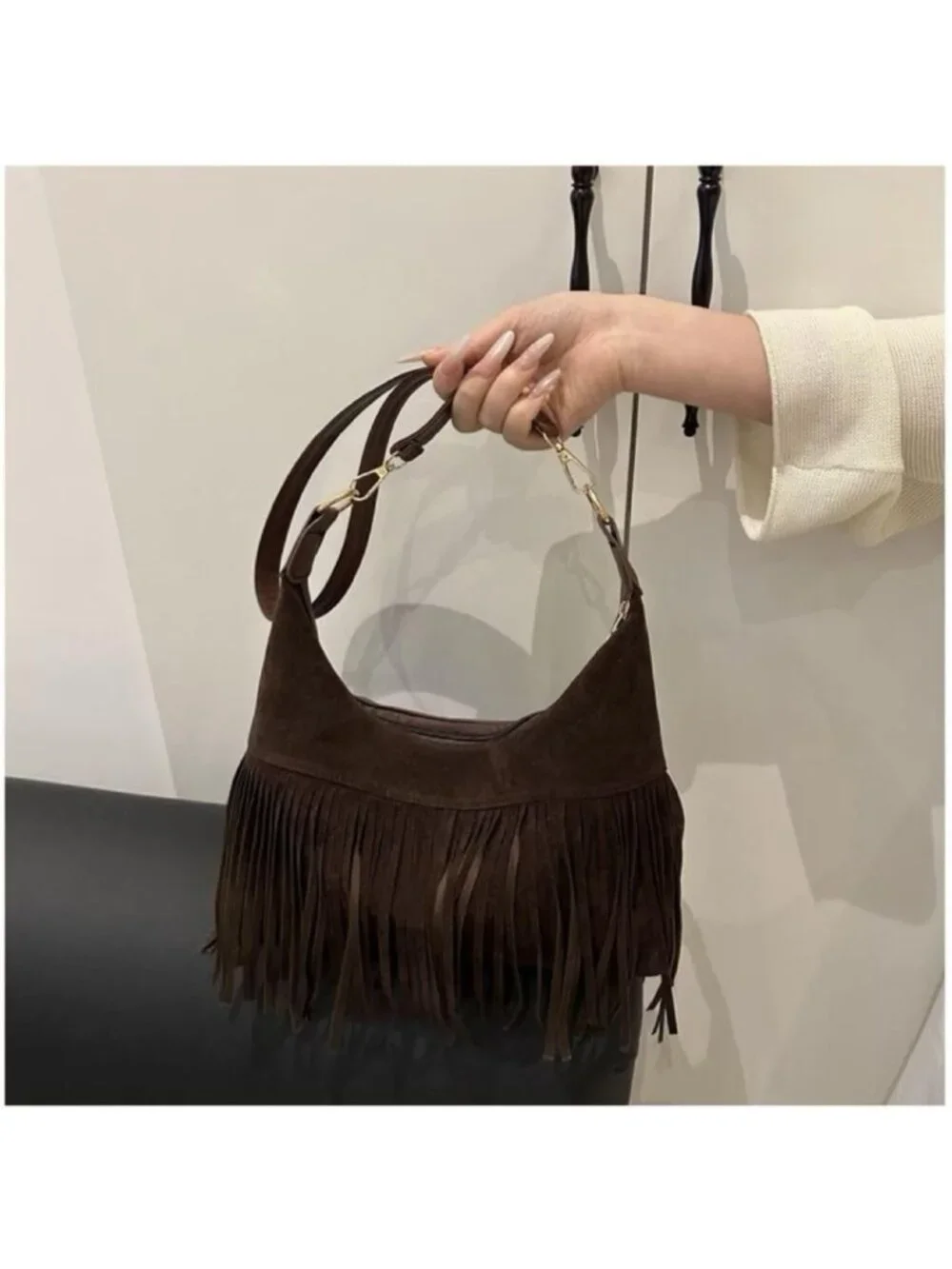Chic Fringe Hobo Bag | Vegan Suede Shoulder Purse with Tassels | Western Style